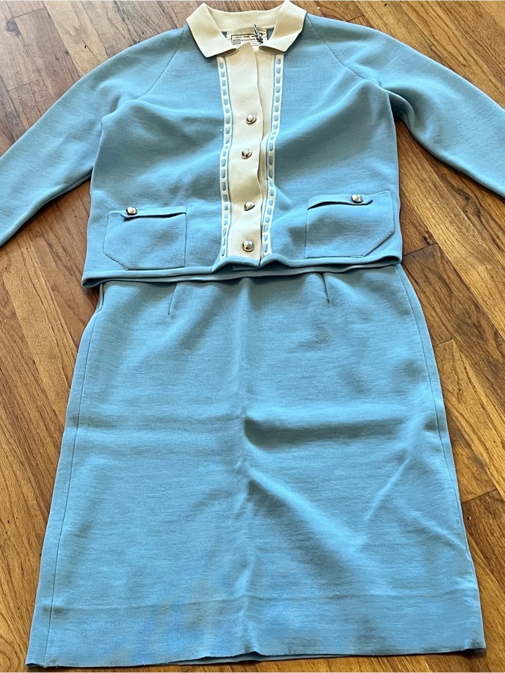 Vintage Light Blue & Cream Two-Piece Skirt Set